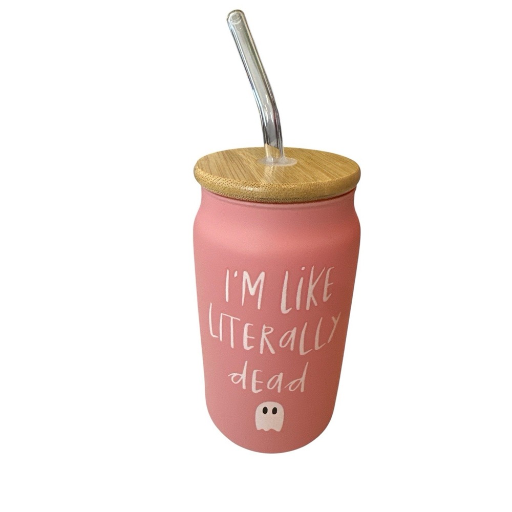 New Prima Design Glass Pink Ghost Sipper‎ Glasses Halloween Tumbler Cup